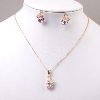 Butterfly & Flat Round Alloy Rhinestone Pendant Necklaces & Stud Earrings FS-WG892EC-01-1