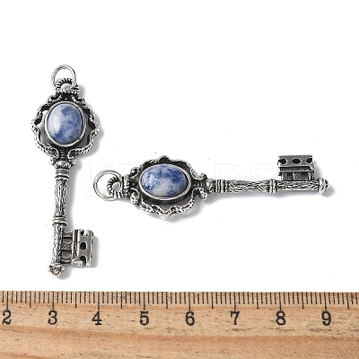 Key Brass Natural Blue Spot Jasper Big Pendants KK-D361-01AS-17-1