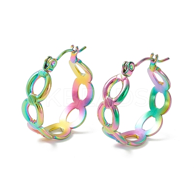 304 Stainless Steel Oval Link Chunky Hoop Earrings for Women Ion Plating(IP) EJEW-P197-06MC-1