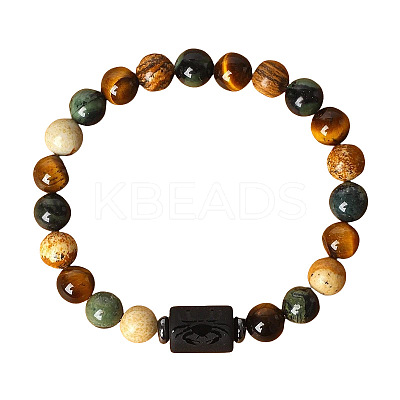 Twelve Constellations Natural Tiger Eye & Picture Jasper & Rhyolite Jasper Round & Column Beaded Stretch Bracelets for Women Men WG6FA5D-06-1