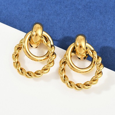 304 Stainless Steel Twist Ring Dangle Stud Earrings EJEW-K268-22G-1