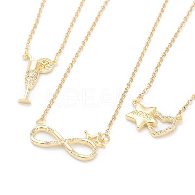 Brass Micro Pave Clear Cubic Zirconia Pendant Necklaces NJEW-F281-03-1