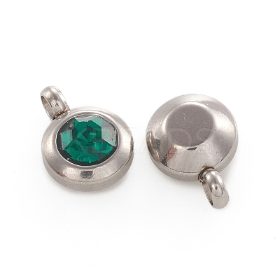 Trendy Original Color 304 Stainless Steel Grade A Rhinestone Flat Round Charm Pendants LS-RB-M030-06T-1