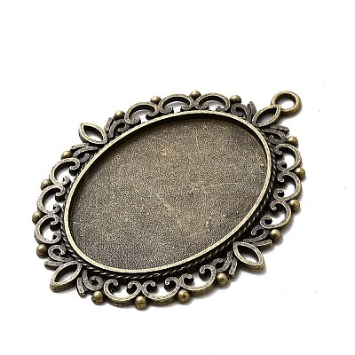 Tibetan Style Alloy Oval Pendant Cabochon Settings TIBEP-S231-01AB-NR-1