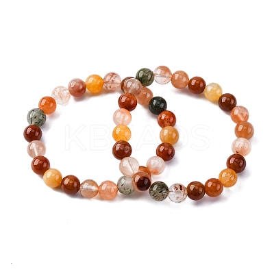 Natural Red Quartz Round Beaded Stretch Bracelets for Men Women BJEW-G743-01D-1