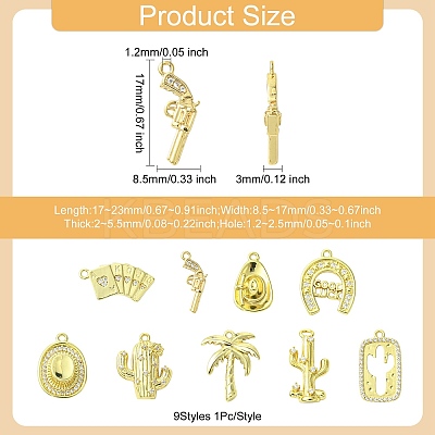 9Pcs 9 Styles Brass Micro Pave Cubic Zirconia Pendants KK-CJ0003-09-1