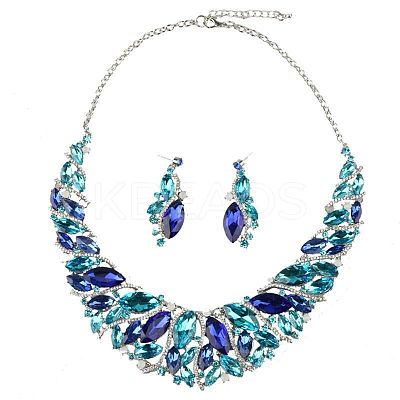 Alloy Rhinestone Pendant Necklaces & Teardrop Stud Dangle Earring Sets for Women WG99E9F-03-1