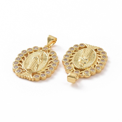 Brass Micro Pave Clear Cubic Zirconia Pendants ZIRC-F135-21G-1