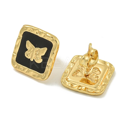 Square with Butterfly Ion Plating(IP) 304 Stainless Steel Stud Earrings EJEW-G400-17G-01-1