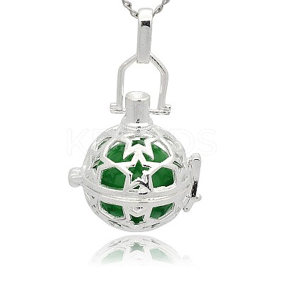 Silver Color Plated Brass Hollow Round Cage Pendants KK-J226-10S-1