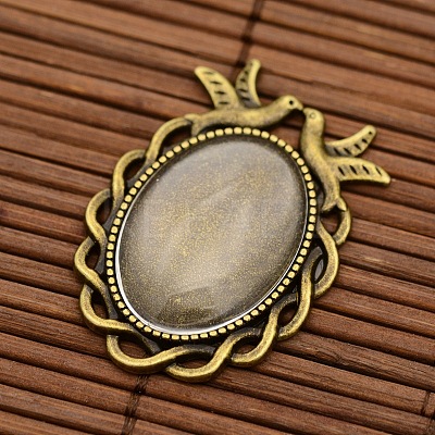 Vintage Tibetan Style Alloy Bird Pendant Cabochon Bezel Settings and Transparent Oval Glass Cabochons DIY-X0229-AB-NF-1