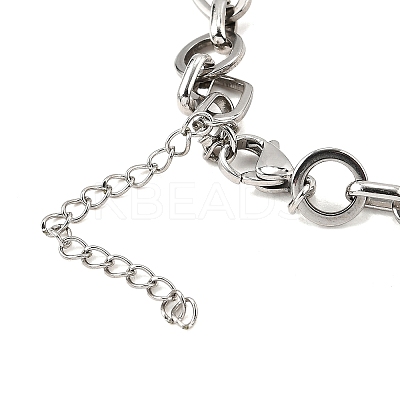 304 Stainless Steel Heart & Flat Round Link Bracelets for Men & Women BJEW-D042-24P-1