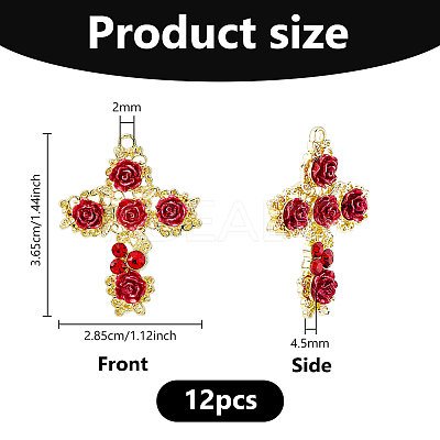 12Pcs Rack Plating Light Gold Alloy Rhinestone Pendants RELI-DC0001-01-1