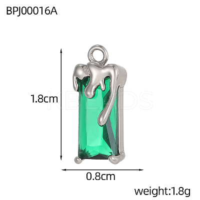 Rectangle Charms 304 Stainless Steel Cubic Zirconia Pendants STAS-OY004-21P-1
