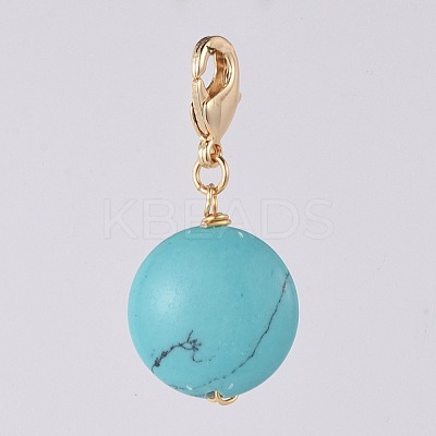 Flat Round Synthetic Turquoise Pendants HJEW-JM00369-03-1