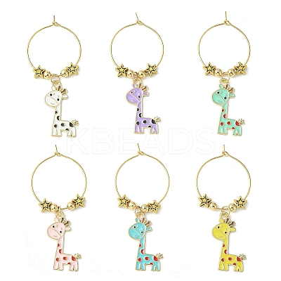 Giraffe Alloy Enamel Pendants Wine Glass Charms Sets AJEW-JO00186-1