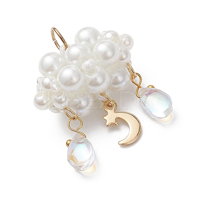 Pearlized Glass Pearl Beads Pendants PALLOY-MZ01101-03-1