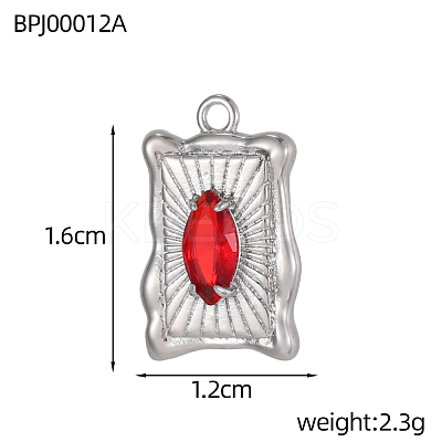 Rectangle Charms 304 Stainless Steel Cubic Zirconia Pendants STAS-OY004-20P-1