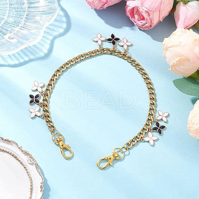 Alloy Enamel Flower Charm 304 Stainless Steel Cuban Link Chain Bag Decorative Chains FIND-JF00160-03-1