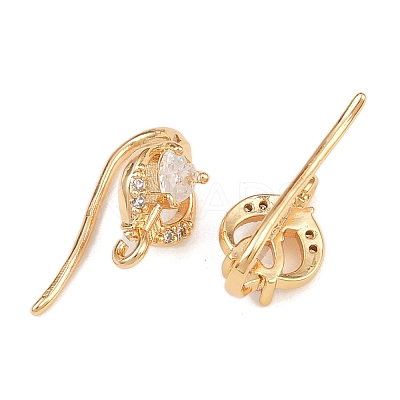 Brass Micro Pave Clear Cubic Zirconia Heart Earring Hooks KK-A274-05G-1