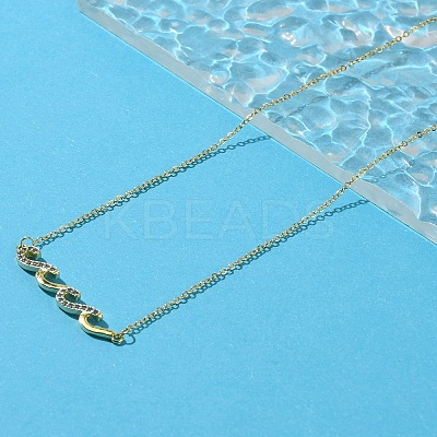 Brass Micro Pave Light Sky Blue Cubic Zirconia Wave Shaped Pendant Cable Chain Necklaces for Women NJEW-R005-01G-1