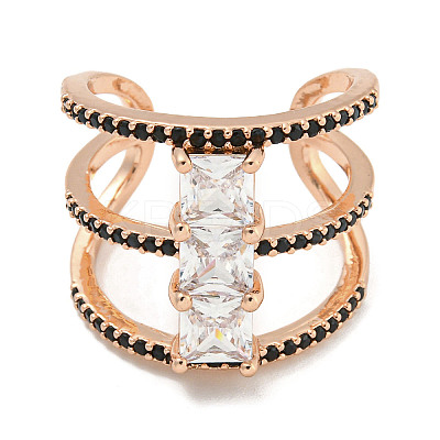 Square Rack Plating Brass Micro Pave Cubic Zirconia Wide Open Cuff Rings for Women RJEW-F162-14RG-1