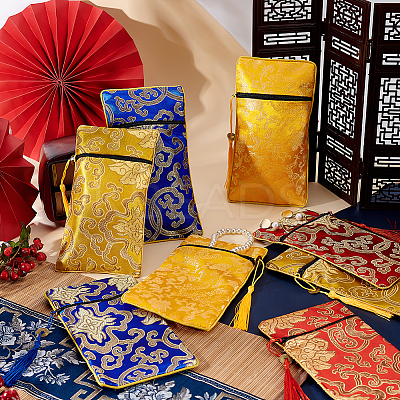 8Pcs 4 Colors Ethnic Style Silk Sutra Book Zipper Pouch ABAG-GA0001-26-1