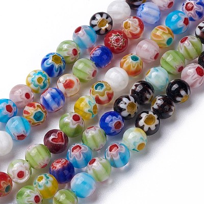 5 Strand Handmade Millefiori Glass Round Bead Strands LAMP-TA0001-11-1