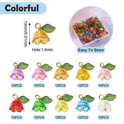 100Pcs 10 Colors Transparent Acrylic Pendants PALLOY-TAC0097-1