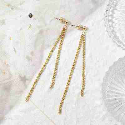 Brass Tassel Chain Drop Earrings  for Women EJEW-JE05744-01-1