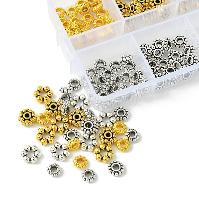 140Pcs 6 Styles Tibetan Style Alloy Spacer Beads FIND-FS0002-51-1