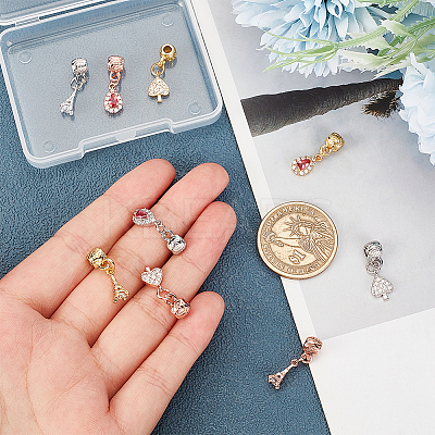 9Pcs 9 Style Rack Plating Brass Micro Pave Clear Cubic Zirconia Pendants ZIRC-OC0001-03-1