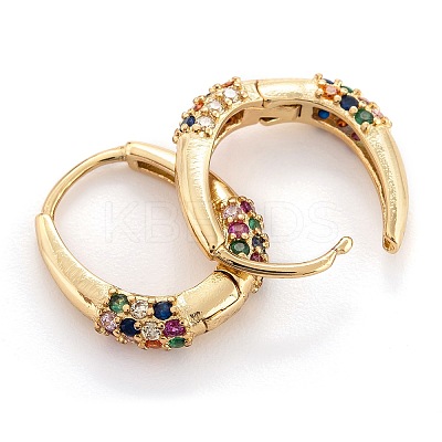 Brass Micro Pave Cubic Zirconia Huggie Hoop Earrings LS-EJEW-P187-N01-1