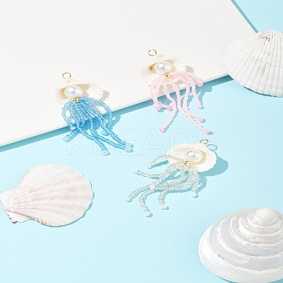 Natural Shell & Glass Pearl Big Pendants PALLOY-FS00031-1