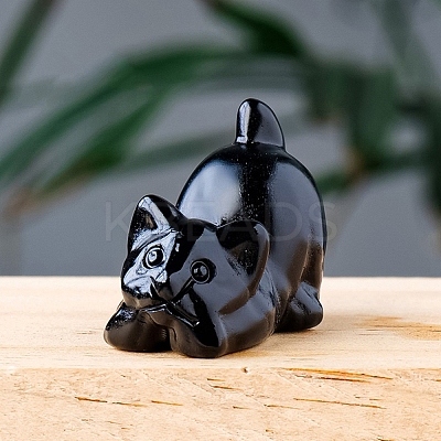 Natural Obsidian Carved Healing Cat Figurines PW-WG27692-02-1