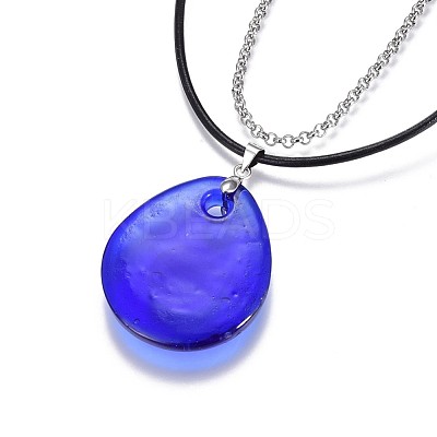 Teardrop Lampwork Evil Eye Pendants Necklaces NJEW-JN02322-1