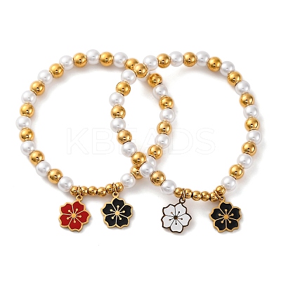 201 Stainless Steel Round Beaded Stretch Bracelets BJEW-C090-03G-C-1