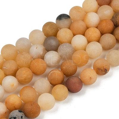 Frosted Round Natural Yellow Aventurine Bead Strands G-J338-06-8mm-1
