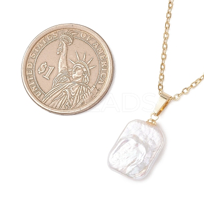 Natural Baroque Pearl Keshi Pearl Rectangle Pendant 304 Stainless Steel Cable Chain Necklaces NJEW-JN05891-1