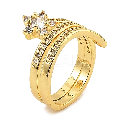 Rack Plating Brass Micro Pave Clear Cubic Zirconia Rings for Women RJEW-S392-06G-1