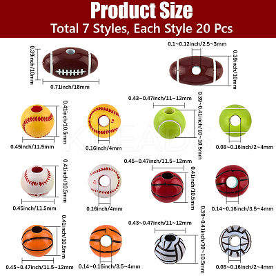 140Pcs 7 Styles Sport Opaque Acrylic Beads MACR-PA0001-08-1