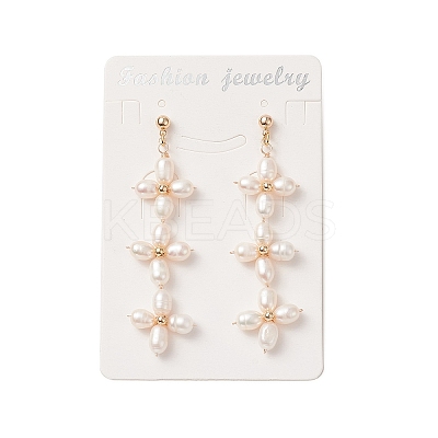 Natural Pearl Flower Long Dangle Stud Earrings EJEW-JE05208-1