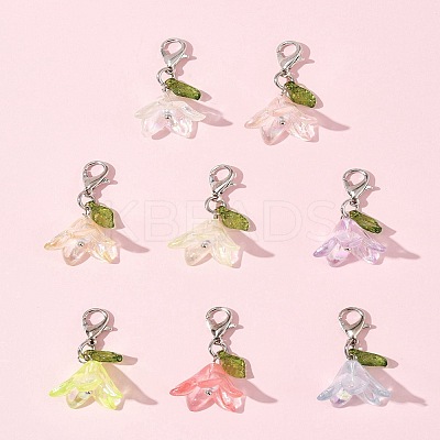 8Pcs 8 Colors Flower Acrylic Pendant Decorations HJEW-FS00034-01-1