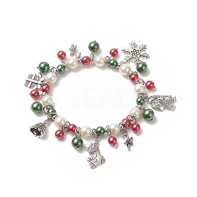 Glass Pearl Beaded Stretch Bracelet BJEW-TA00250-1