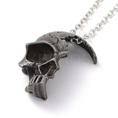 Retro Alloy Broken Half Skull Pendant Necklace for Men Women NJEW-B085-04A-1