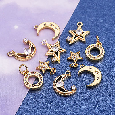 10Pcs 5 Style Brass Micro Pave Clear Cubic Zirconia Pendants ZIRC-BT0001-01G-1