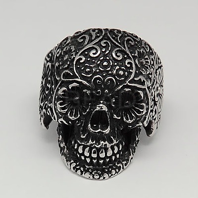 Personalized Retro Halloween Jewelry Sugar Skull Rings for Men RJEW-F006-163-1