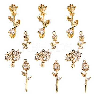 12Pcs 4 Style Brass Micro Pave Cubic Zirconia Pendants ZIRC-SZ0003-54-1
