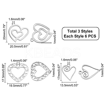 18Pcs 3 Style 201 Stainless Steel Pendants STAS-DC0007-47-1