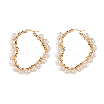 Natural Pearl Wire Wrapped Heart Big Hoop Earrings for Women EJEW-JE04796-02-1
